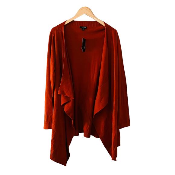 East 5th Open Front Asymmetrical Hem Knit Cardigan Size 1X NWT Burnt Orange - Picture 2 of 9